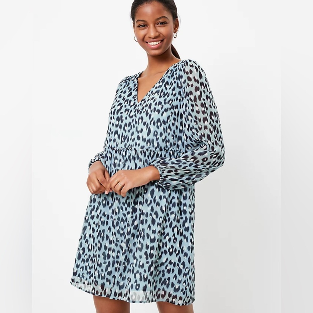 LOFT Blue Leopard Print Dress (M)